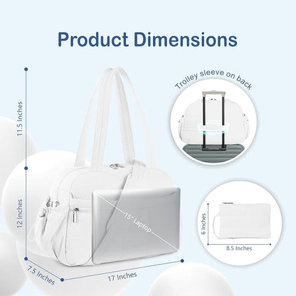 TOPDesign Travel Duffel Bag for Women, Puffer Gym Bag Sports Tote with Wet Pocket, Carry On Weekender with Luggage Sleeve (White)