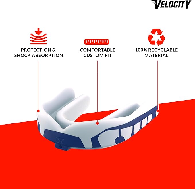 Velocity Champion Junior Mouthguard, 2 Pack, Green & White - for Ages 5 to 10 - Ideal for Lacrosse, Football, Hockey, Basketball, Soccer, Boxing, Martial Arts, Field Hockey, and More