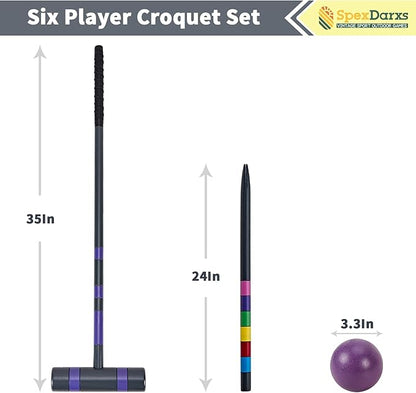 Six Player Deluxe Croquet Set, 35'' Croquette Game with Premium Wooden Mallets/Colored Balls/Wickets/Stakes/Carrying Bag, Outdoor Lawn Backyard Games for Teens Adults Family
