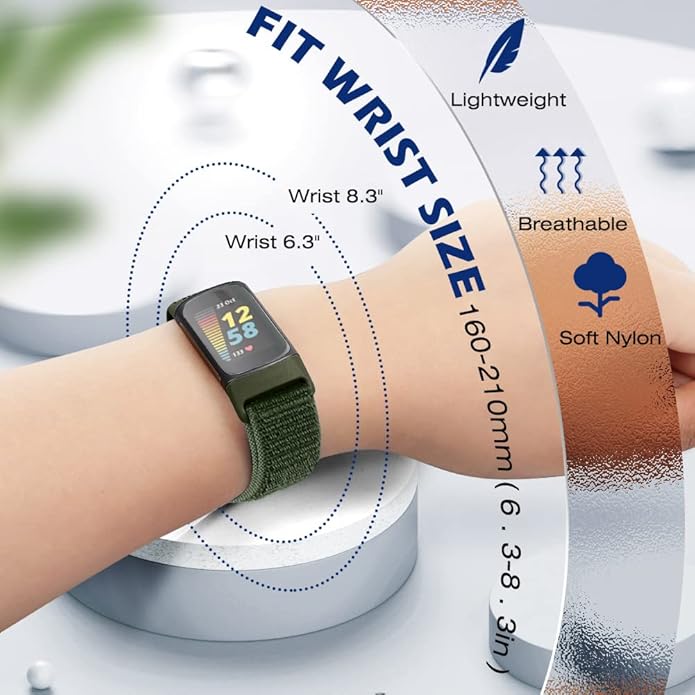 Sport Loop Nylon Watch Bands Compatible with Fitbit Charge 6/5, Adjustable Breathable Replacement Soft Nylon Loop Wristband for Women/Men