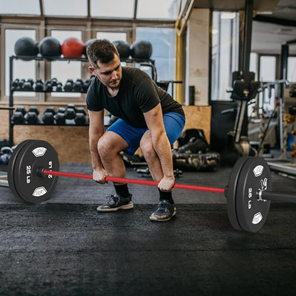 7FT Olympic Barbell Bar with Weight Plate Set Combo, Solid Olympic Bar with Bearings, 700Lbs Capacity Weight Bar for Home Gym Strength Training, Weightlifting, Powerlifting, Fit for 2" Olympic Plates