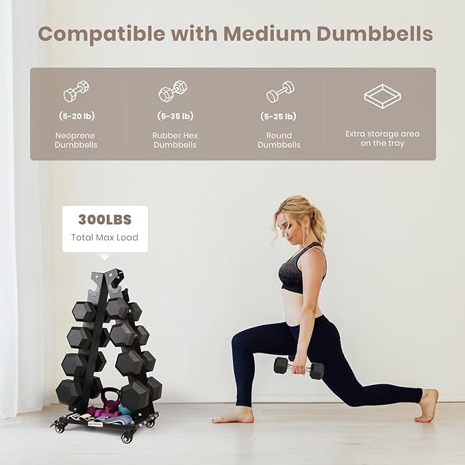 LIONSCOOL Premium Solid Steel Dumbbell Rack Stand Only, A-Frame Portable Weight Storage Organizer with Optional Tray and Wheels, Perfect for Home Gym Fitness Storage (200LBS/300LBS/700LBS Weight Capacity Available)