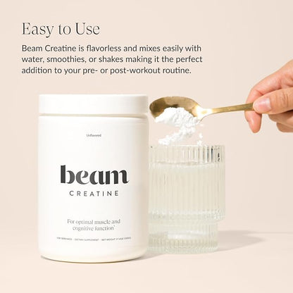 Beam Creatine Powder, Third Party Tested, Micronized Creatine Monohydrate Supplement, Creatine for Women and Men, Muscle Strength, Workout Recovery, Lean Muscle Growth, 100 Servings, Unflavored
