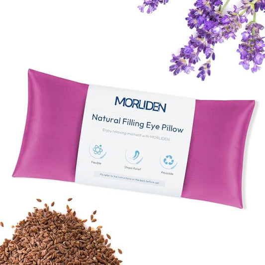 Lavender Eye Pillows for Relaxation, Yoga Eye Pillow for Meditation, Microwavable Weighted Eye Pillow for Yoga, Moist Heat & Cold Eye Compress with Aromatherapy (Rose Red)