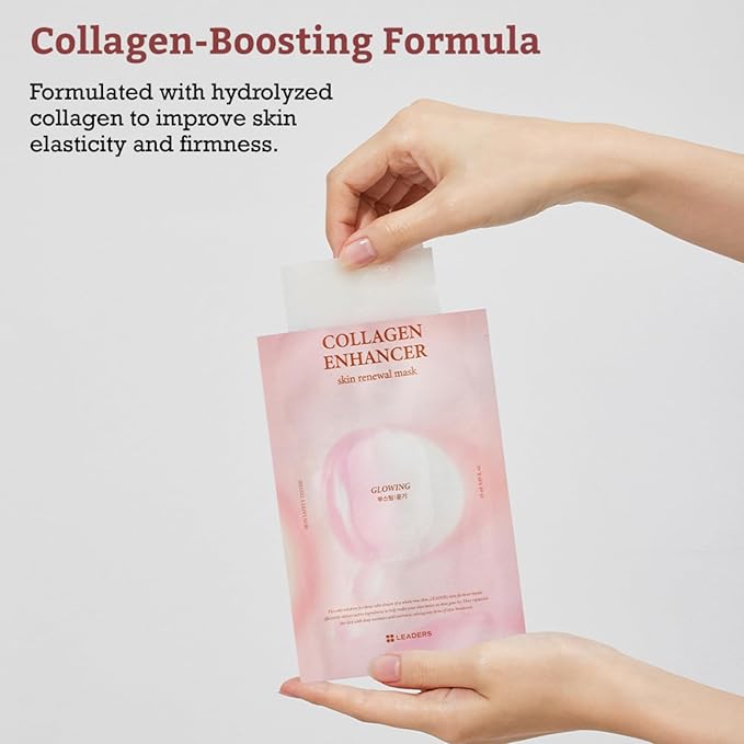 LEADERS Collagen Enhancer Skin Renewal Mask ??Boosts Elasticity, Firmness & Hydration for a Plump ??Hydrating Face Mask with Hydrolyzed Collagen, Plant Extracts, & Moisture-Rich Formula ??10 Sheets