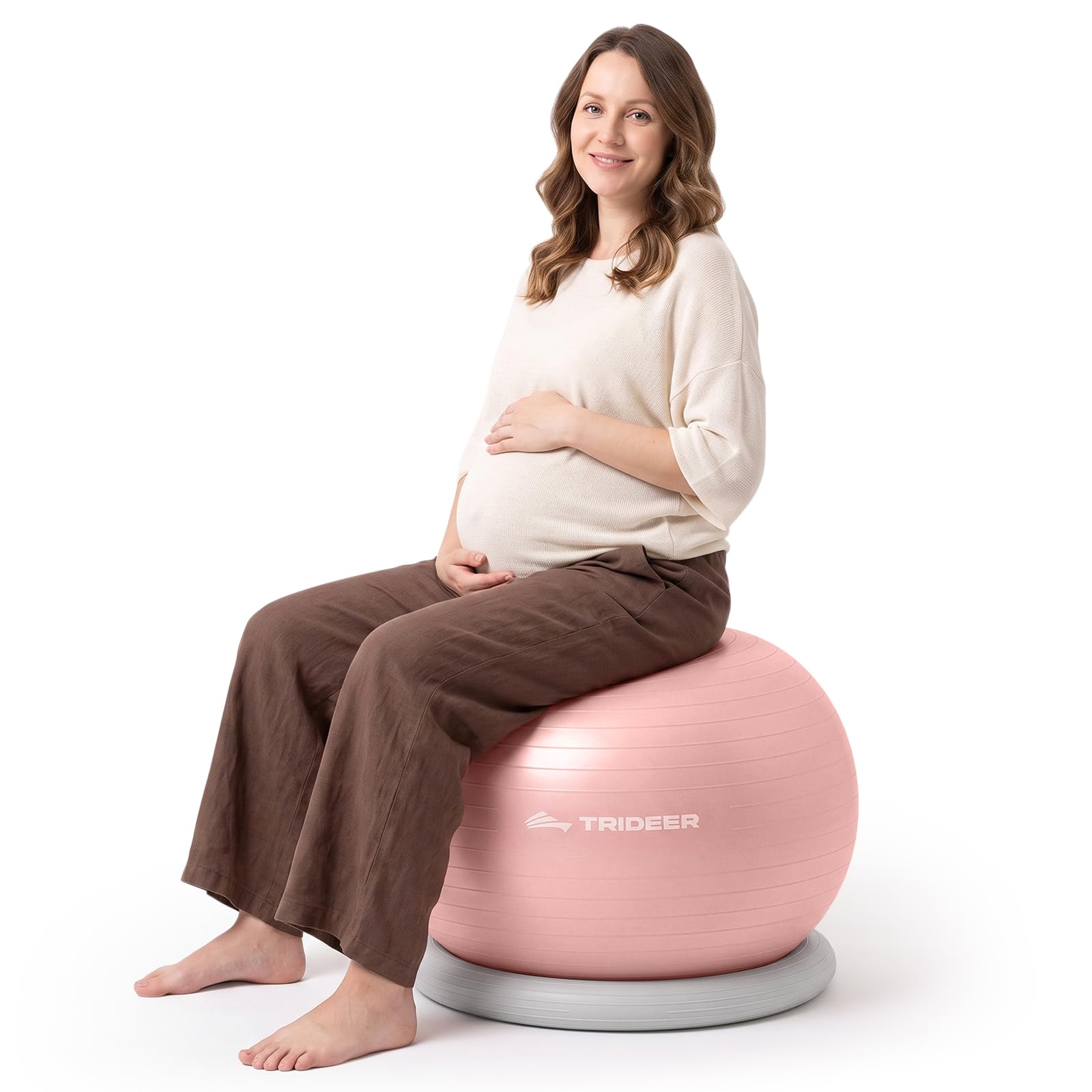 Trideer Yoga Ball Chair with Base for Office Desk, Exercise & Stability Ball Seat, Pilates Ball for
