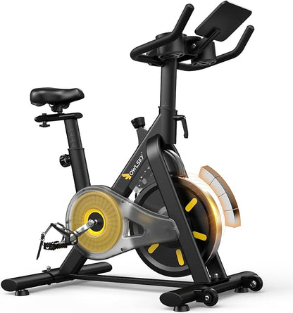 OWLSKY Exercise Bike with APP, Magnetic Resistance Indoor Cycling Bike, 300 lbs Capacity Quiet Stationary Bike for Home Gym Cardio Workout, Adjustable Seat & Tablet Holder