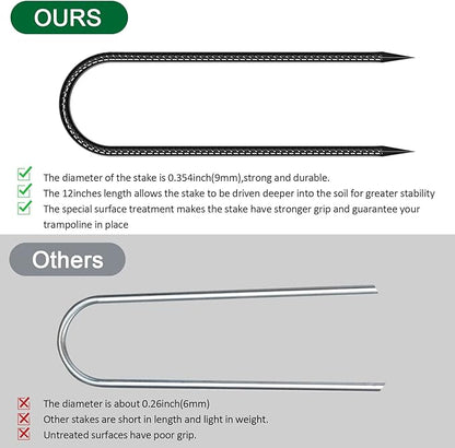 Trampoline Stakes Anchors High Wind Heavy Duty 12inch U Type Safety Trampoline Wind Stakes Galvanized Steel (4Pcs, Black)