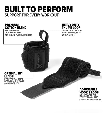 Wrist Wraps for Weightlifting & Powerlifting (18") - Premium Quality Wrist Straps for Weight