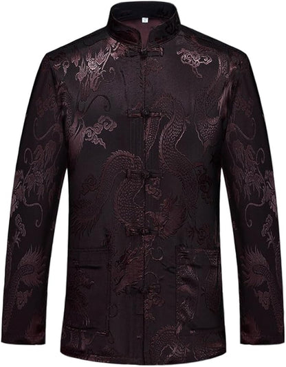 wecotton Tang Suit Men Hanfu Chinese Traditional Clothes Kung Fu Shirt Uniform Long Sleeved Coat Tops and Pants