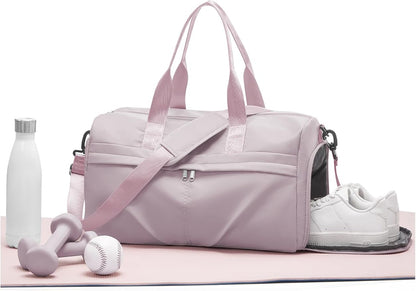 Gym Bag for Women Duffle Bag with Shoe Compartment Yoga Mat Bag Sports Workout Bag Weekend Overnight Bag, Light Pink