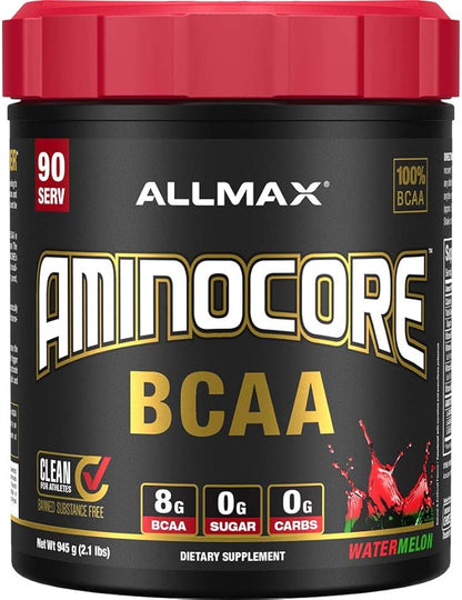 ALLMAX Nutrition AMINOCORE BCAA Powder, 8.18 Grams of Amino Acids, Intra and Post Workout Recovery Drink, Gluten Free, Watermelon, 945 g