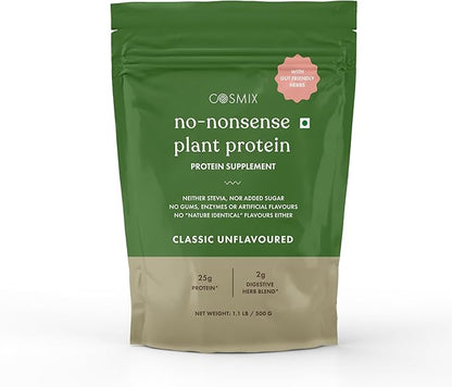 No-Nonsense Plant Protein, 25g Organic Brown Rice & Pea Isolate, Plant Based, Vegan, Gluten/Dairy Free, Sugar Free, Classic Unflavoured, 1.1lb (1pk, 13 Servings)