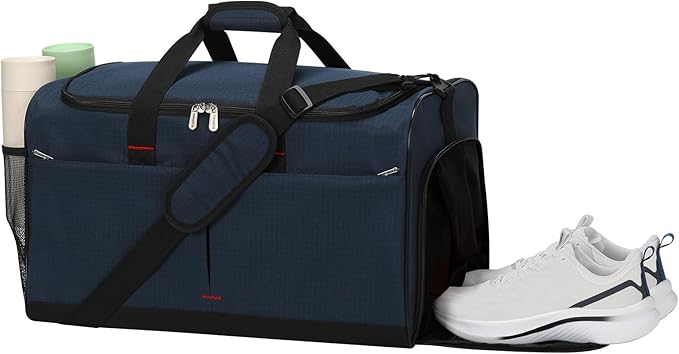21 inch Gym Bag for Men with Shoe & Wet Compartment - 55L Duffle Bag for Travel Sport (Navy Blue)