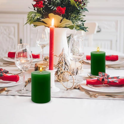 3 Packs 2.8x6 Inch Green Pillar Candles, Unscented Dripless Non-Toxic Smokeless Clean Long Lasting Burning Cylinder Candles for St. Patrick's Day Home Dinner Table Power Outage Emergency