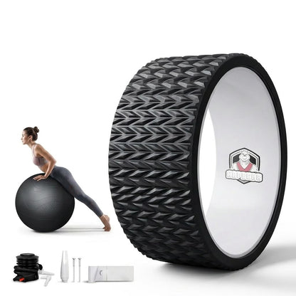 HAPBEAR Yoga Wheel Set with Exercise Ball, 12'' Back Roller Wheel for Back Pain Relief, Foam Roller