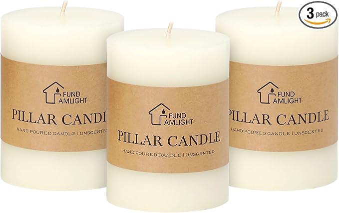 3x4 Inch White Pillar Candles Set of 3 - Decorative Unscented Pillar Candle, Long Burning Dripless Candles for Table Decor, Smokeless Large Pillar Candle for Wedding, Dinner, Rustic Home Decor