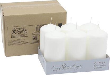 Stonebriar Unscented White Tall Pillar Candles, 65 Hour Burning Candle Pillars, Perfect for Decor, Weddings, Emergencies 3" X 6", 6 count