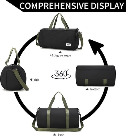BE SMART Waterproof Mens Gym Bag with Shoe Compartment, Duffle Bag with Wet Pocket for Men, Lightweight Large Sport Duffel Bag With Tpu Pocket (Black/olive green with TPU pocket)