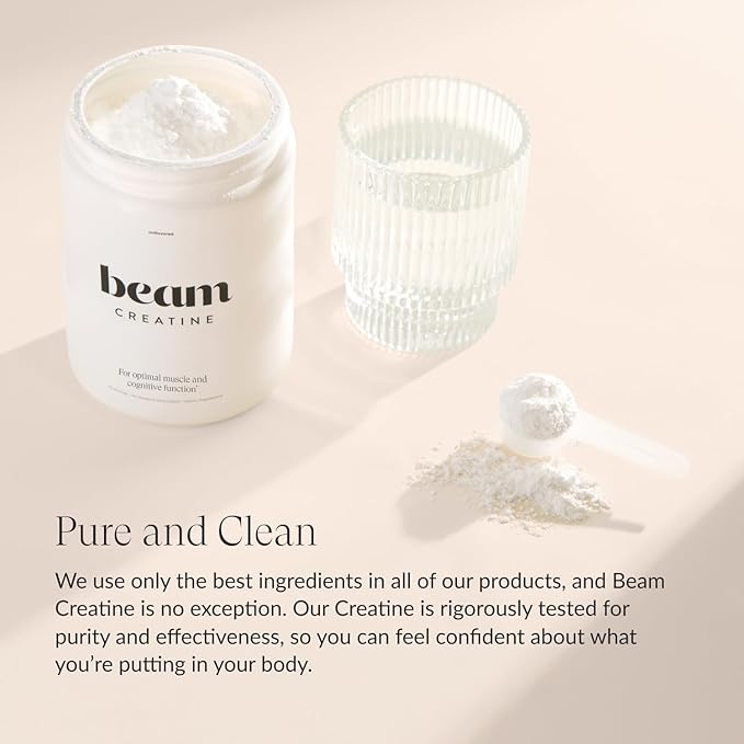 Beam Creatine Powder, Third Party Tested, Micronized Creatine Monohydrate Supplement, Creatine for Women and Men, Muscle Strength, Workout Recovery, Lean Muscle Growth, 100 Servings, Unflavored