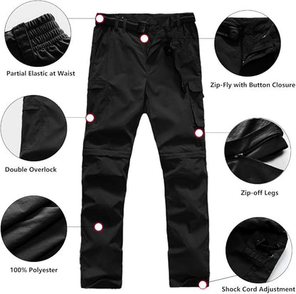 Boy’s Convertible Hiking Pants Lightweight Quick Dry Zip Off Pants for Kids Youth Outdoor UPF 50+ Casual Cargo Trousers