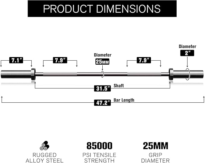 RITFIT Olympic Barbell 4ft/4.8ft/6ft - 2 Inch Weight Bar for Strength Training, Weightlifting, Squat, Deadlift, Bench Press, Curl, Overhead Press - 350lbs/500lbs Capacity