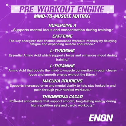 EVL Intense Pre Workout with Creatine - ENGN Energizing Pre Workout for Men Powder Drink for Lasting Energy Focus and Recovery - with Beta Alanine Caffeine and L Theanine - Furious Grape