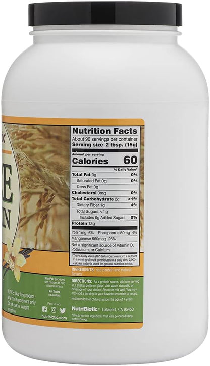 NutriBiotic ??Vanilla Rice Protein, 3 Lb (1.36kg) | Low Carb, Keto-Friendly, Vegan, Raw Protein Powder | Grown & Processed Without Chemicals, GMOs or Gluten | Easy to Digest & Nutrient Rich