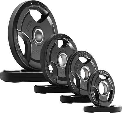RitFit Olympic Rubber Grip Plates for Barbell, 2-Inch Weight Plates for Weightlifting and Strength Training in Home & Gym, Single, Pair and Sets(2.5/5/10/25/35/45 LB)