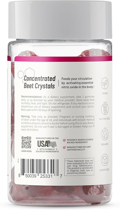 Snap Supplements Beet Root Gummies, Nitric Oxide Supplement with Organic Beets, Vitamins, Pomegranate and Antioxidants for Energy, Heart Health & Circulation Support, 60 Sugar Free Gummies, Cherry
