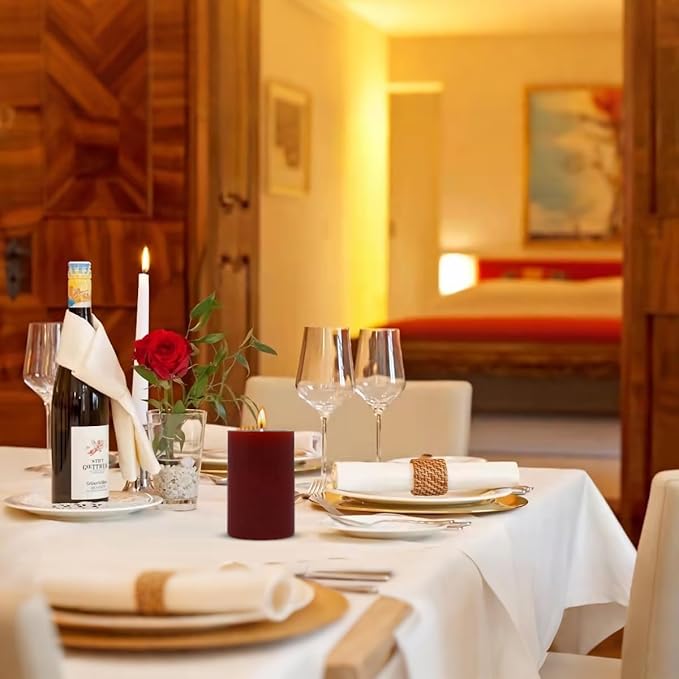 Set of 3 2x3 Inch Mix Colored Pillar Candles, Unscented Dripless Small Red, Brown, Purple and Navy Blue Cylinder Wax Candles for Home Power Outage Dinner Table Decoration - 24 Hours Burn