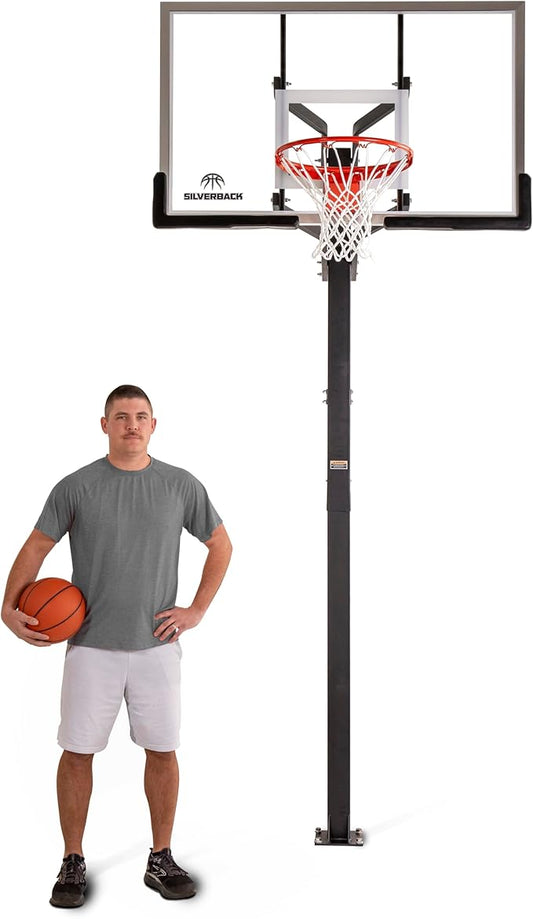 Silverback In-Ground Basketball Hoops, Adjustable Height Tempered Glass Backboard and Pro-Style