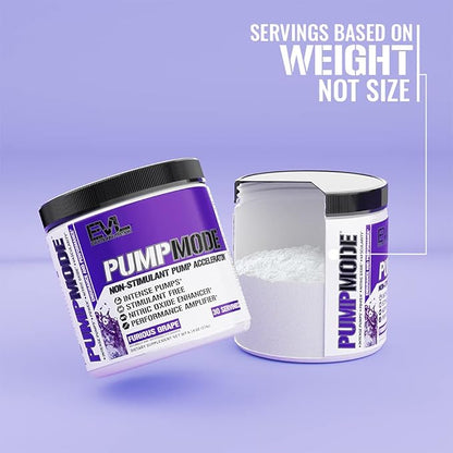 EVL PumpMode Nitric Oxide Supplement - Nitric Oxide Booster Pump Pre Workout Powder with Glycerol and Betaine for Muscle Recovery Growth and Endurance - Stim Free Pre Workout Drink (Furious Grape)