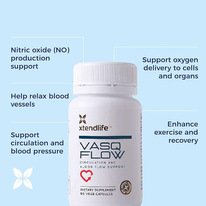 Xtendlife VasQFlow Natural Nitric Oxide Booster Supplement - Circulation & Blood Flow Support with Red Spinach Extract & Aged Garlic - Energy, Heart Health, Muscle Support - 1 Month Supply (90 Count)