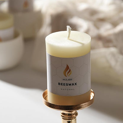 3PCS Beeswax Pillar Candles,Large Handmade Pure Beeswax Candle,Long Lasting Burn Time，Unscented Smokelessï¼? * 3",20H, White