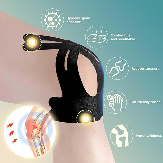 12pcs Precut Kinesiology Tape for Knees, Knee Tape for Knee Pain Relief Pre Cut, Elastic Knee Support & Stability, Breathable, Hypoallergenic Athletic Tape