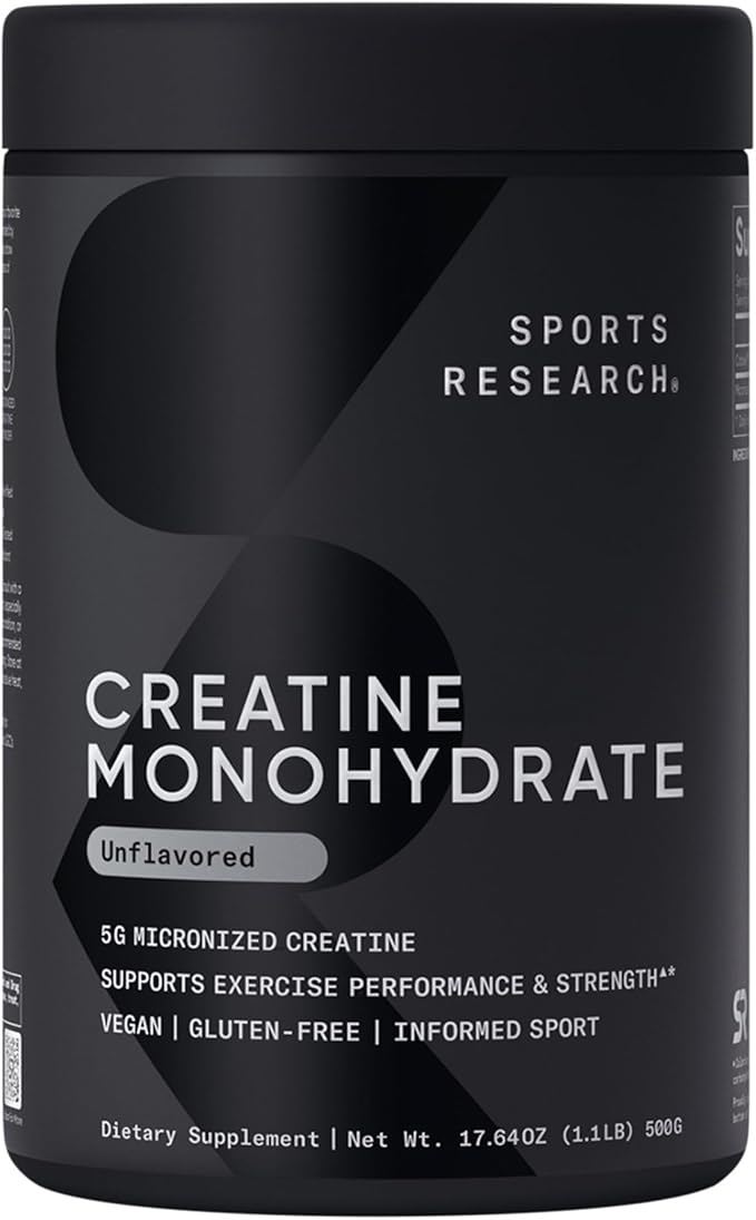 Sports Research Creatine Monohydrate - Gain Lean Muscle, Improve Performance and Strength and Support Workout Recovery* - 5 g Micronized Creatine - 17.46 oz