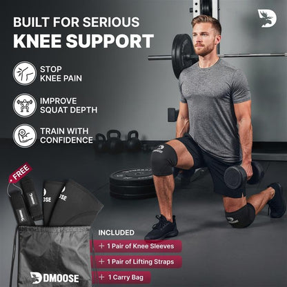 DMoose Fitness Knee Sleeves for Weightlifting (Pair) 78" Knee Wraps for Squats, Powerlifting &