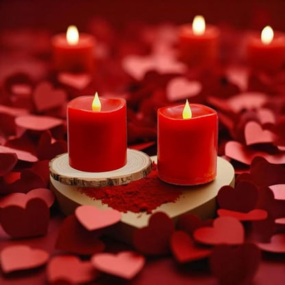 Red Flameless LED Candles 3 inch Diameter Real Wax 2AA Battery Operated 600hr+ Flickering Candles with Timer Remote Control for Halloween Thanksgiving Christmas Wedding Indoor (Red, 3″×3″- 2 PCS)