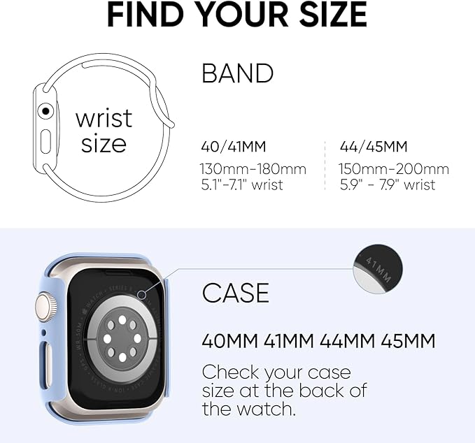 Compatible for Apple Watch Band 40mm 41mm and Case with Screen Protector, Soft Silicone Sport Strap Bands and Protective Cover with Tempered Glass for iWatch Series 9 8 7 SE 6 5 4