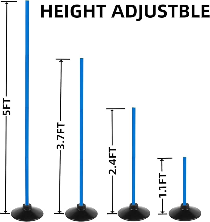 6 Pcs 5FT Adjustable Agility Training Poles for Soccer,Basketball, Football, Horse,Dog-Speed and Agility Training Equipment Sports Training Poles with Rubber Bases and Bag（Blue）