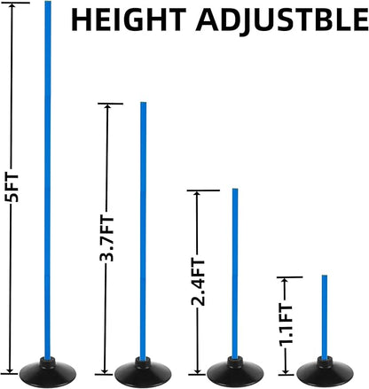 6 Pcs 5FT Adjustable Agility Training Poles for Soccer,Basketball, Football, Horse,Dog-Speed and Agility Training Equipment Sports Training Poles with Rubber Bases and Bag（Blue）