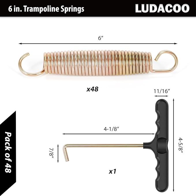 3.5"-8.5" Trampoline Springs, Heavy Duty Stainless Steel Trampoline Accessories with Swivel & Straight Hooks, Universal Trampoline Replacement Parts Includes T-Hook Tool, 12-48 Pack