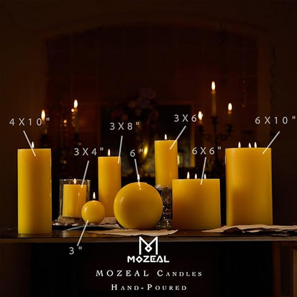 MOZEAL 4" x 10" Extra-Large Yellow Pillar Candles (Set of 2), Unscented,Dripless, Smokeless,Long Clean-Burning,These Tall 10 inch Large Yellow Pillar Candles Perfect for Weddings and Spring Decor