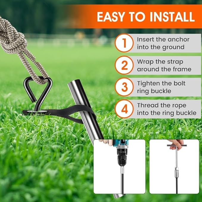 Trampoline Stakes Ground Anchors Screw in Tent Stakes Heavy Duty for High Winds, Trampoline Anchors with Straps, Canopies, Carports, Sheds, Swing Sets,Mobile Home 14in Ground Anchors