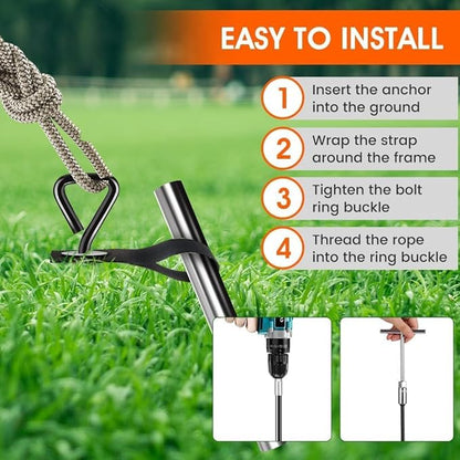 Trampoline Stakes Ground Anchors Screw in Tent Stakes Heavy Duty for High Winds, Trampoline Anchors with Straps, Canopies, Carports, Sheds, Swing Sets,Mobile Home 14in Ground Anchors