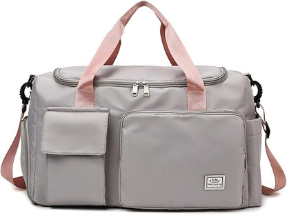 Travel Duffel Tote Bag with Dry Wet Separation Pocket, Weekender Bag for Women and Men，Waterproof Bag with Shoe Compartment Lightweight and Easy Carry on Grey