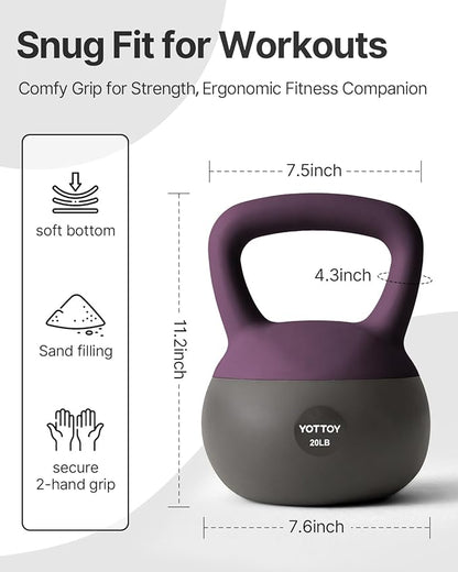 YOTTOY Soft Kettlebell, Set for Strength Training Kettlebells & Home Workouts, Soft-Sided Cushioned Base, Wide-Handle - Ideal for Men, Women, & Beginners