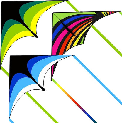 Mint's Colorful Life 3 Pack Delta Kites for Kids & Adults, Easy to Fly Large Kite Set for Beginners, Perfect Family Kites for Park and Beach Trip with 300ft String Included
