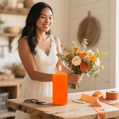 3 Set Different Sizes Orange Colored Pillar Candles, Dripless Unscented 3x4 3x6 3x8 Inch Fall Cylinder Column Wax Candles for Thanksgiving Day Autumn Harvest Home Table Decor Power Outage Emergency